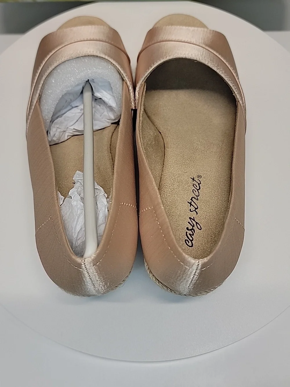 EASY STREET NEW IN BOX SILK PEEP-TOE ESPADRILLE FLEXIBLE WEDGE SHOES